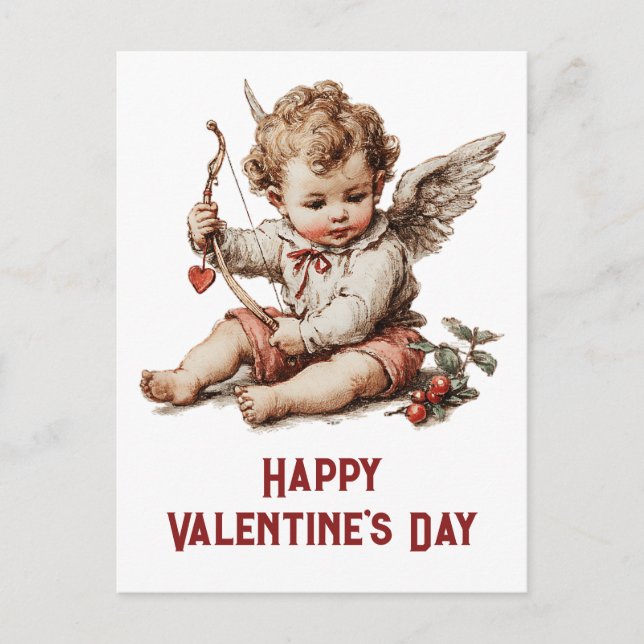 Vintage Cupid With Heart Bow Postcard (Front)