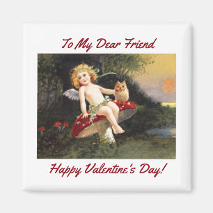 Vintage Cupid With Owl Magnet