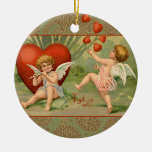 Vintage Cupids on Valentines Day with Hearts Ceramic Tree Decoration