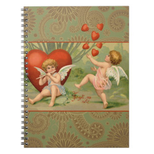 Vintage Cupids on Valentines Day with Hearts Notebook