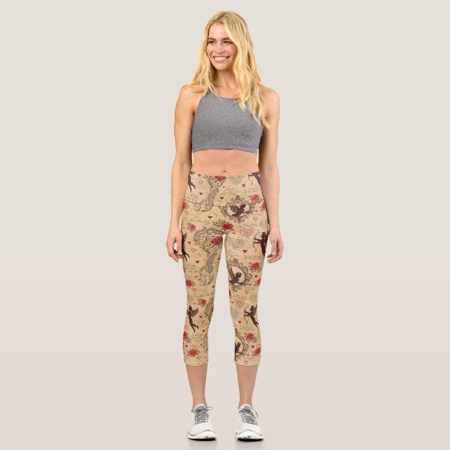 Vintage Cupid's Romantic Pattern (10) Capri Leggings (Front)
