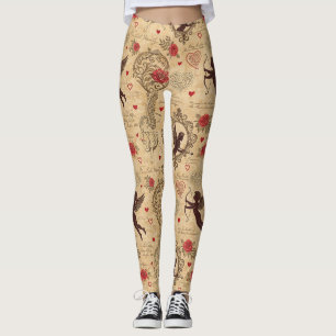 Vintage Cupid's Romantic Pattern (10) Leggings