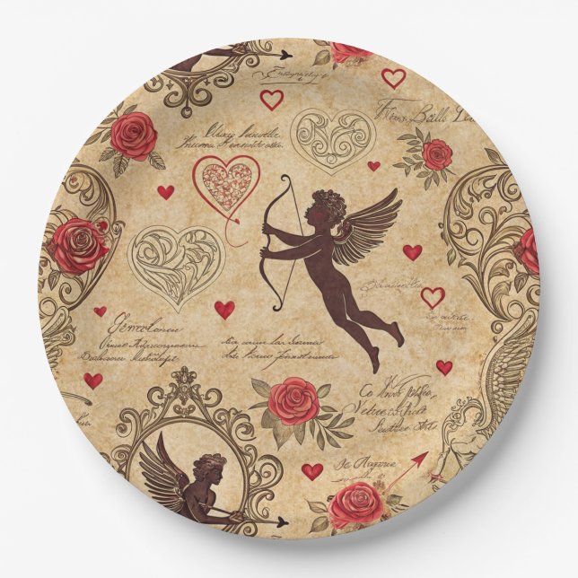 Vintage Cupid's Romantic Pattern (10) Paper Plate (Front)