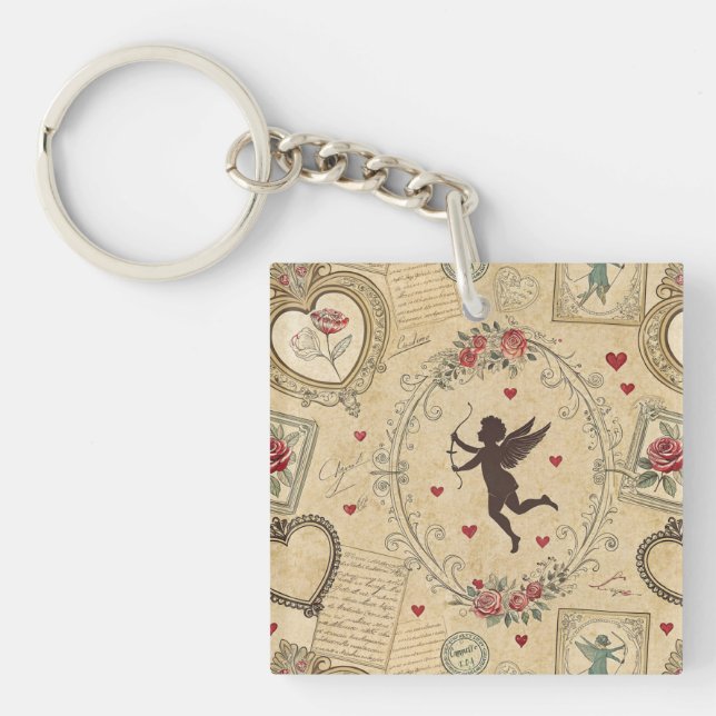 Vintage Cupid's Romantic Pattern (1) Key Ring (Front)