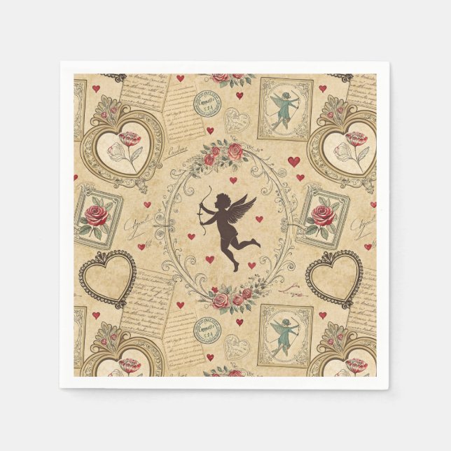Vintage Cupid's Romantic Pattern (1) Napkin (Front)
