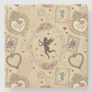 Vintage Cupid's Romantic Pattern (1) Stone Coaster