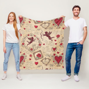 Vintage Cupid's Romantic Pattern (2) Fleece Blanket