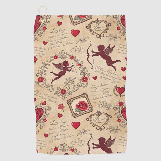 Vintage Cupid's Romantic Pattern (2) Golf Towel (Front)