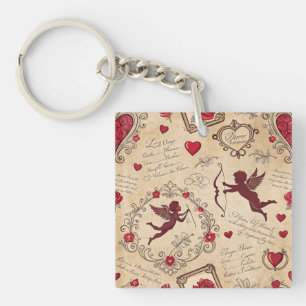 Vintage Cupid's Romantic Pattern (2) Key Ring
