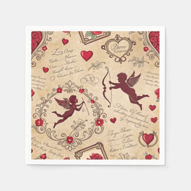 Vintage Cupid's Romantic Pattern (2) Napkin (Front)