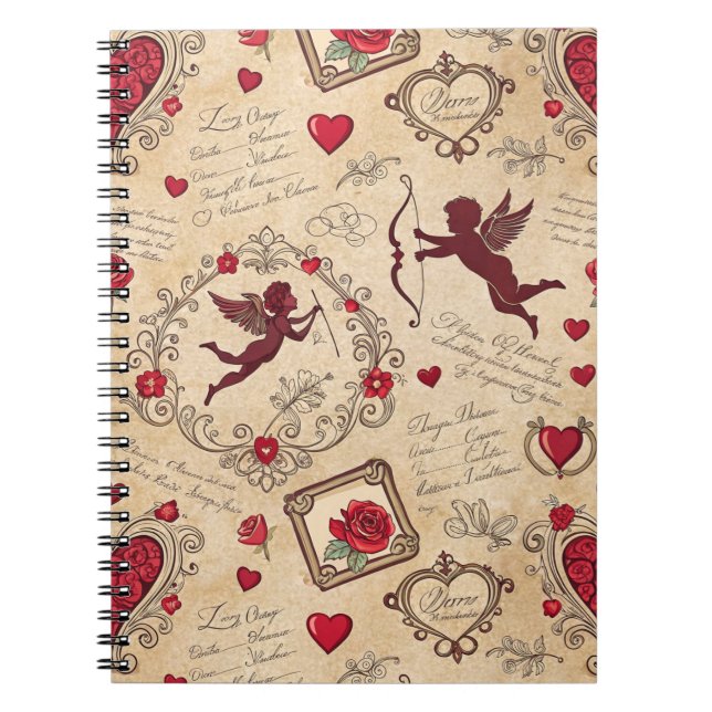 Vintage Cupid's Romantic Pattern (2) Notebook (Front)