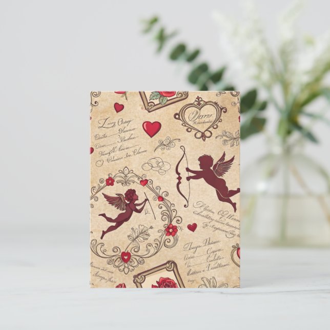 Vintage Cupid's Romantic Pattern (2) Postcard (Standing Front)