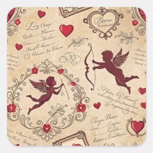 Vintage Cupid's Romantic Pattern (2) Square Sticker