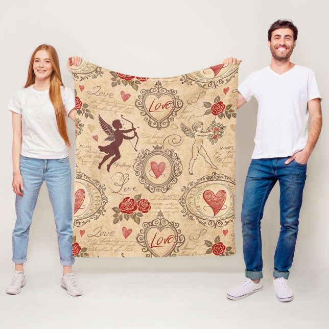 Vintage Cupid's Romantic Pattern (3) Fleece Blanket (In Situ)