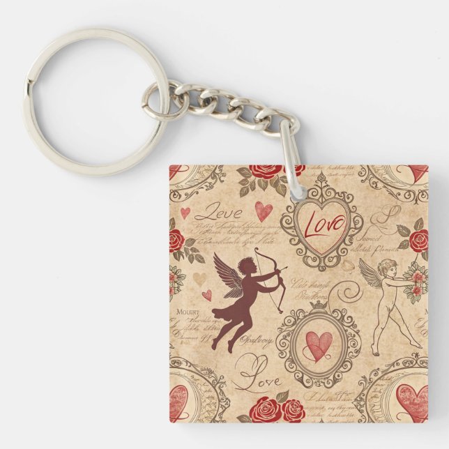 Vintage Cupid's Romantic Pattern (3) Key Ring (Front)