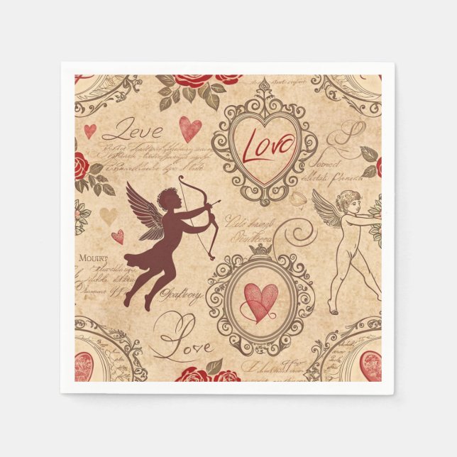 Vintage Cupid's Romantic Pattern (3) Napkin (Front)