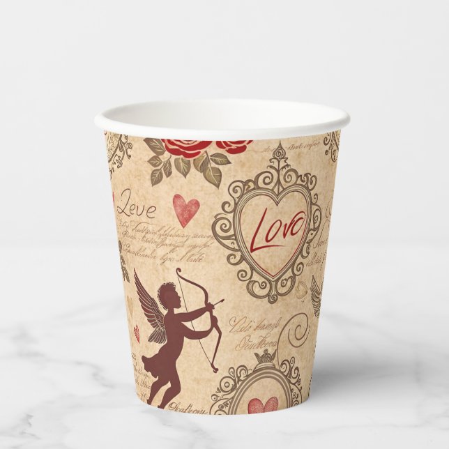 Vintage Cupid's Romantic Pattern (3) Paper Cups (Front)