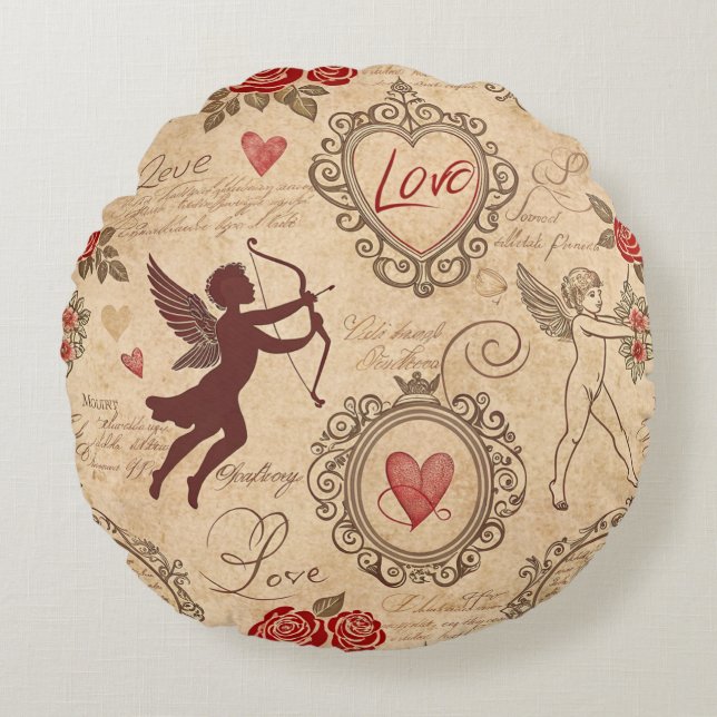 Vintage Cupid's Romantic Pattern (3) Round Cushion (Front)