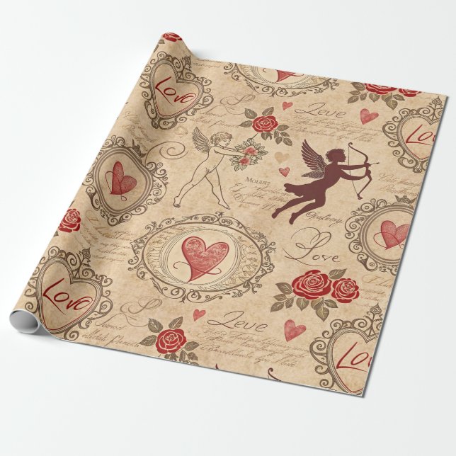 Vintage Cupid's Romantic Pattern (3) Wrapping Paper (Unrolled)