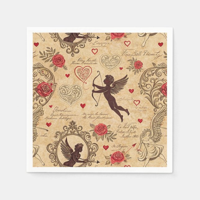 Vintage Cupid's Romantic Pattern (4) Napkin (Front)