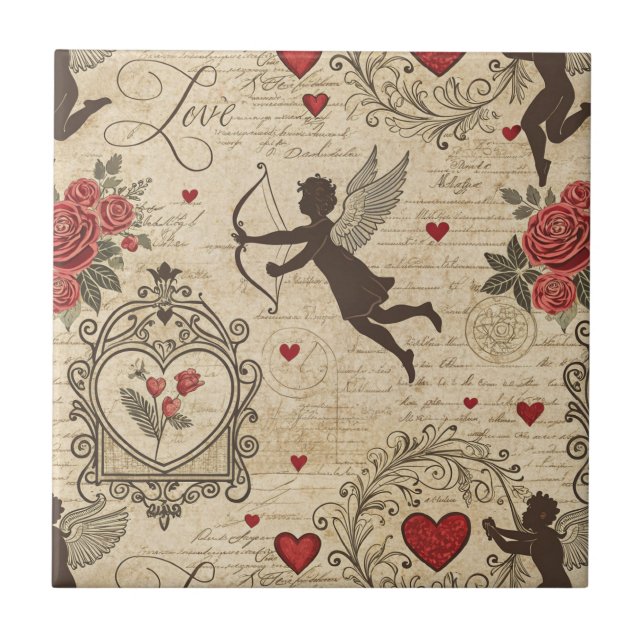 Vintage Cupid's Romantic Pattern (6) Ceramic Tile (Front)