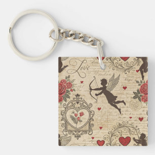 Vintage Cupid's Romantic Pattern (6) Key Ring