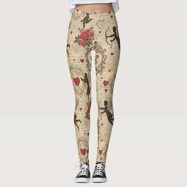 Vintage Cupid's Romantic Pattern (6) Leggings (Front)