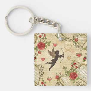 Vintage Cupid's Romantic Pattern (7) Key Ring