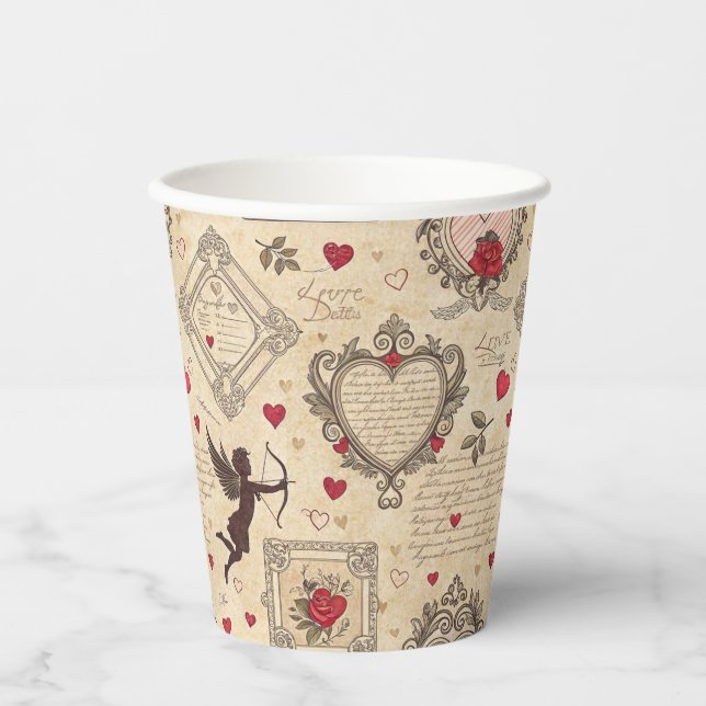 Vintage Cupid's Romantic Pattern (8) Paper Cups (Front)
