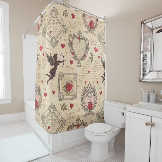 Vintage Cupid's Romantic Pattern (8) Shower Curtain (In Situ)