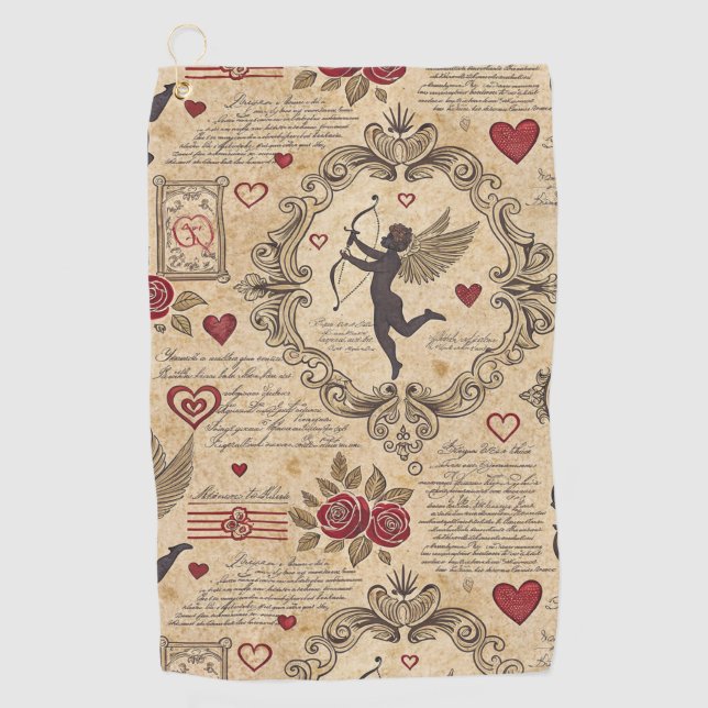 Vintage Cupid's Romantic Pattern (9) Golf Towel (Front)