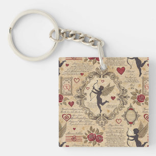 Vintage Cupid's Romantic Pattern (9) Key Ring
