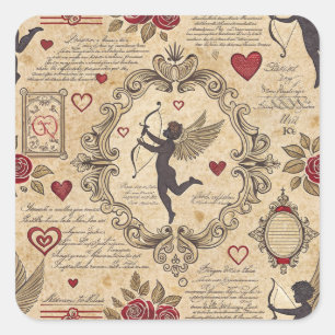 Vintage Cupid's Romantic Pattern (9) Square Sticker