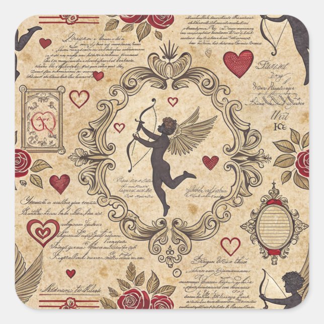 Vintage Cupid's Romantic Pattern (9) Square Sticker (Front)