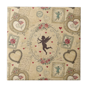 Vintage Cupid's Romantic Pattern Ceramic Tile