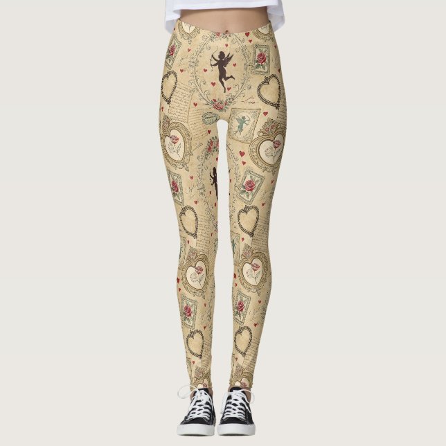 Vintage Cupid's Romantic Pattern Leggings (Front)