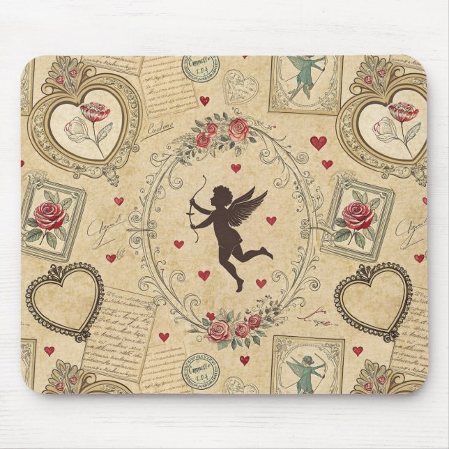 Vintage Cupid's Romantic Pattern Mouse Pad (Front)