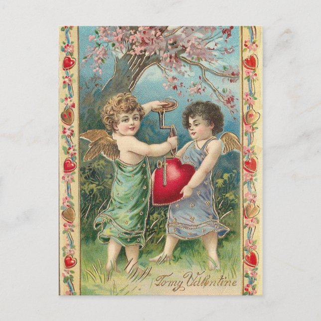Vintage cupids with heart postcard (Front)