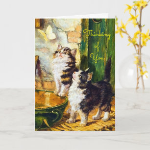 Vintage Curious Kittens Butterfly Thinking of You Card