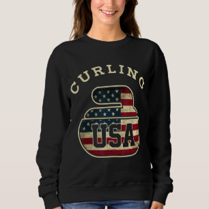 Vintage Curling Stone Hoodie Us Red White And Blue