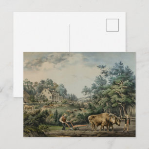 Vintage Currier and Ives American Farm Scene Postcard