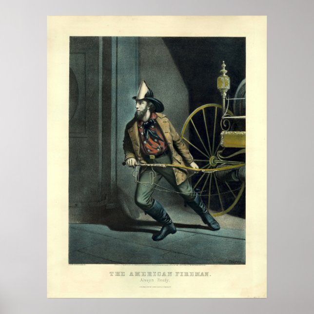 Vintage Currier & Ives The American Fireman Poster (Front)