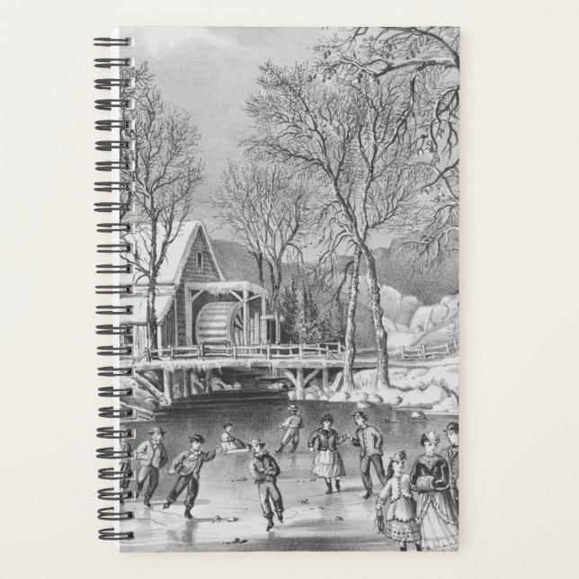Vintage Currier Ives Winter Scene Ice Skating Planner (Front)