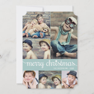 Vintage Cursive Merry Christmas Photo Collage Holiday Card