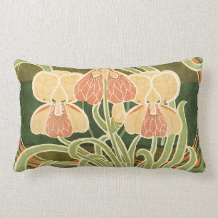 Vintage Curvy Floral Art Nouveau Lumbar Cushion