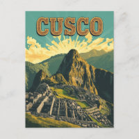 Vintage Cusco Peru Travel Poster Ruins
