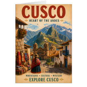 Vintage Cusco Peru Travel Poster with Andean Mount