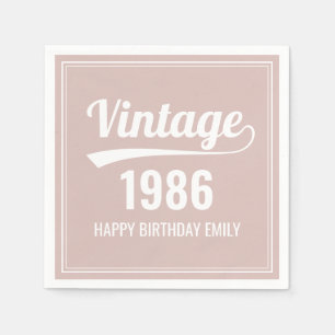 Vintage Custom Birth Year Pink Birthday Napkin
