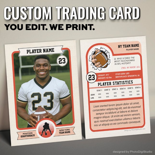Vintage Custom Football Trading Card, Red Player Calling Card (Vintage Custom Football Trading Card, Red Player Card)