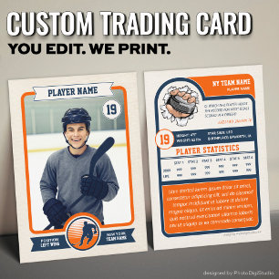 Vintage Custom Hockey Trading Card, Orange Player Calling Card